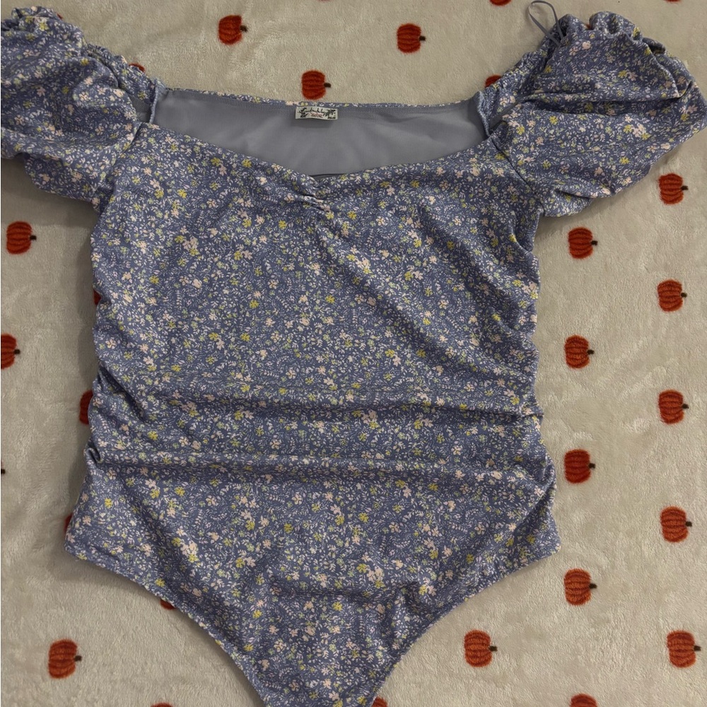 Free People Blue Floral Bodysuit